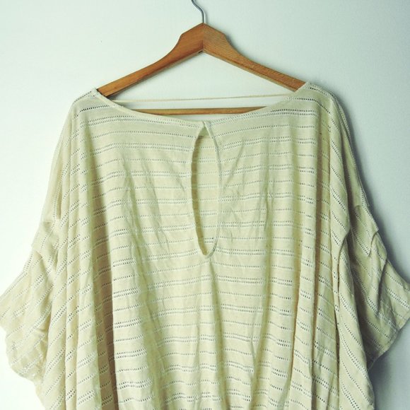 Free People Azalea Eyelet Stripe Dolman Top oversize relax loose fit Ivory Sz M - Picture 5 of 12